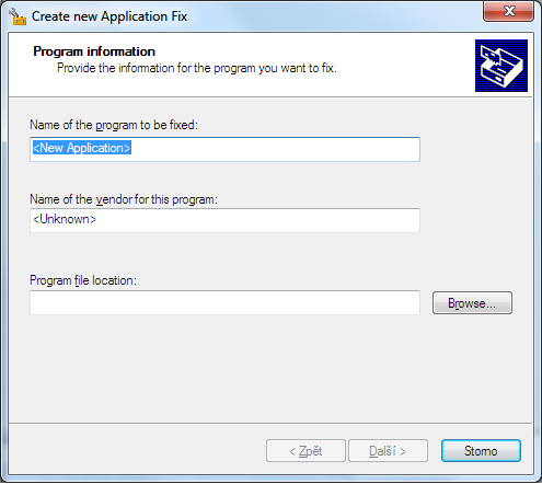 Creating fix - entering application info